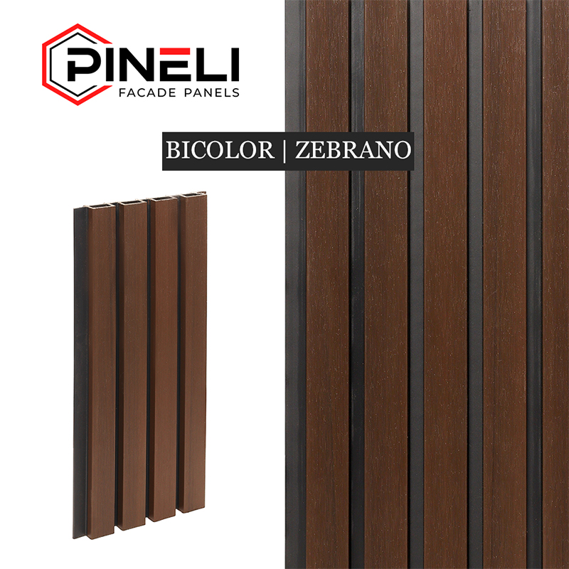 Реечная фасадная панель Pineli Bicolor, 219х26 мм, Зебрано